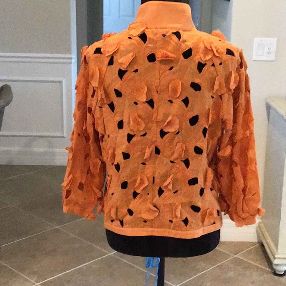 per se zip front half sleeve cutout/applique jacket, orange, size 12 - Picture 6 of 9